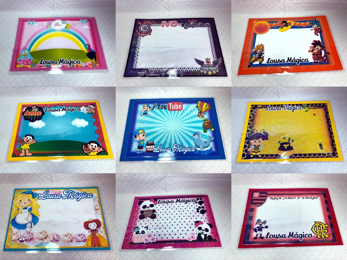 Gabarito digital de lousa mágica infantil com moldura interativa e linhas de vinco e corte precisas, exibindo design estruturado para montagem em arquivo digital de corte.