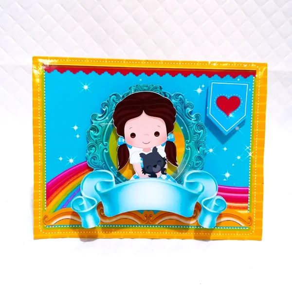 Maquete digital de caixas personalizadas e elementos decorativos de festa infantil do tema Mágico de Oz com linhas de vinco e corte prontas para recortar.