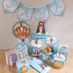 Kit digital religioso de Nossa Senhora Aparecida em camadas nos formatos Studio e PDF.