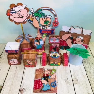 Moldes de caixas e embalagens decoradas do marinheiro Popeye prontas para recortar em Studio e PDF.