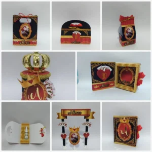 Topper de bolo com a Rainha de Copas estilizada, cercada por soldados cartas de baralho e rosas vermelhas em camadas tridimensionais para decoração de festa em arquivo digital de corte.