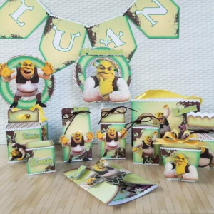 Moldes digitais em alta resolução para papelaria e decoração com tema Shrek.
