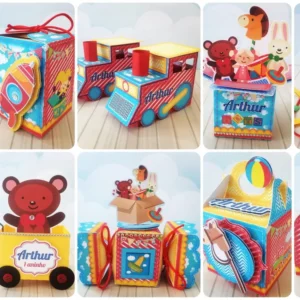 Moldes digitais em alta resolução do tema Brinquedos Clássicos com contornos limpos para papelaria personalizada e topo de bolo.