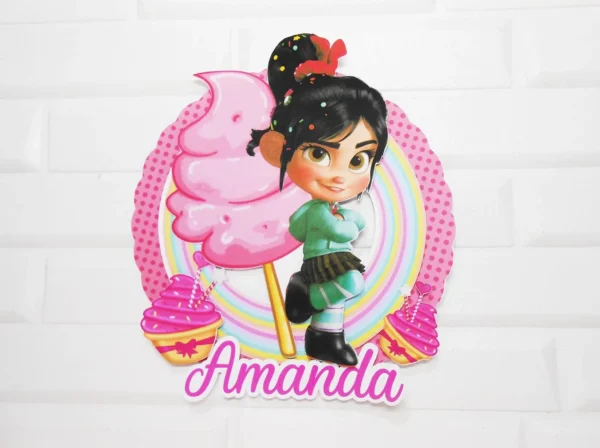 Arquivo digital para imprimir e cortar em casa decoração de festa e topper da Vanellope.