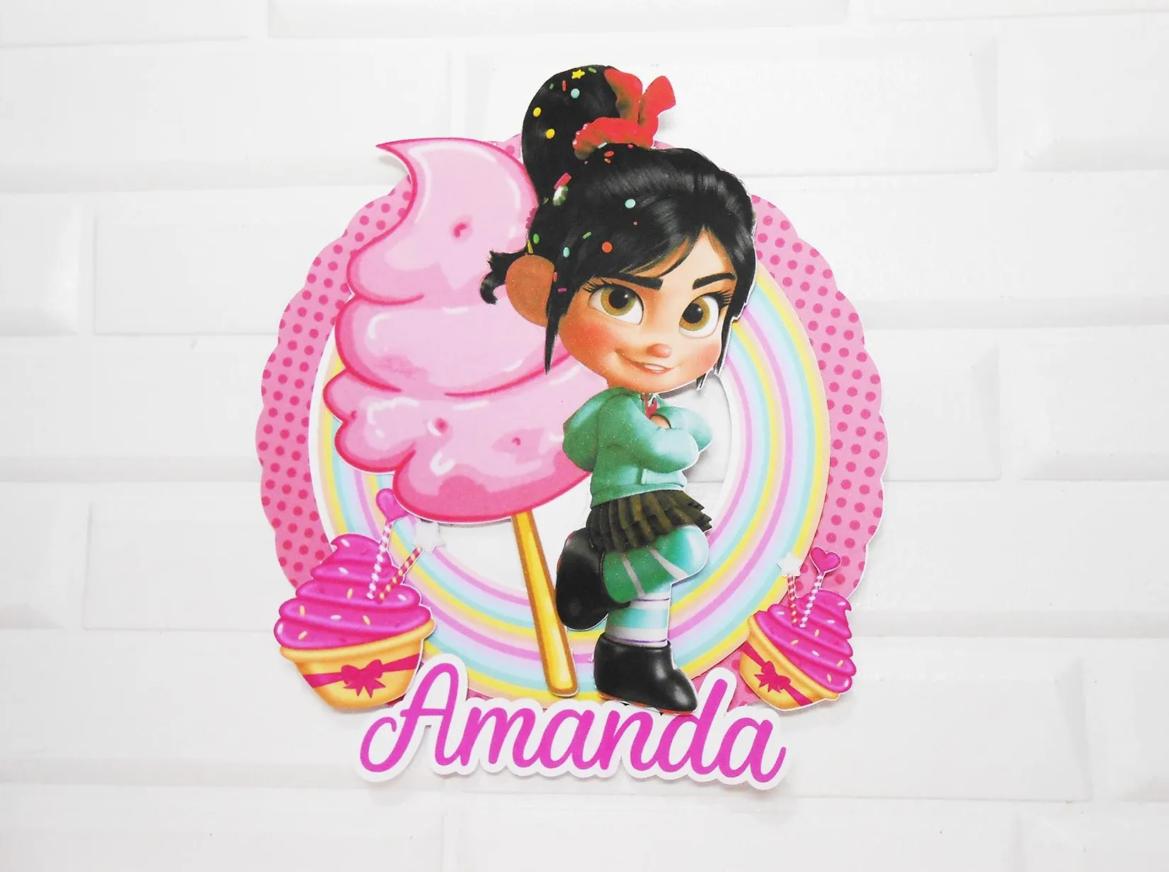 Arquivo digital para imprimir e cortar em casa decoração de festa e topper da Vanellope.