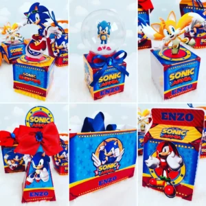 Enfeites, tags e embalagens de mimos do Sonic nos formatos prontos Studio e PDF.