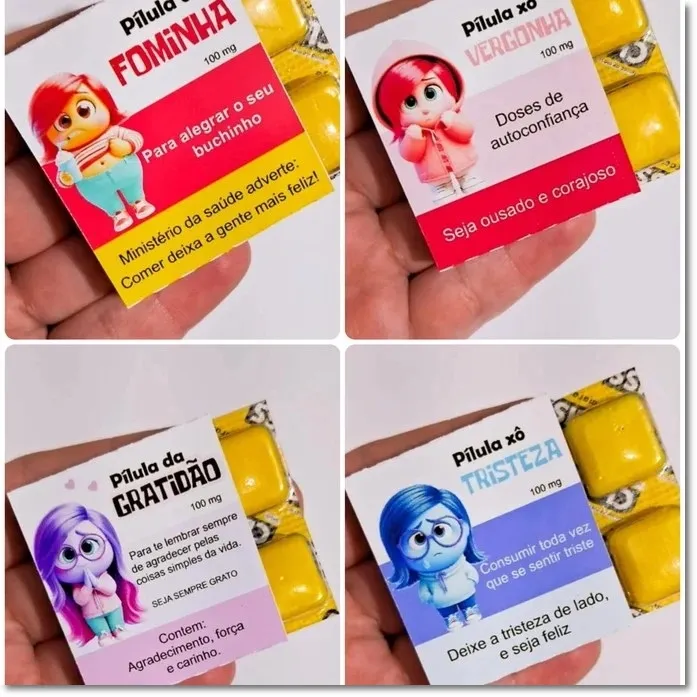 Caixinha de chicletes com fundo branco limpo, estampada com diversas esferas de memórias transparentes brilhando nas cores amarelo, azul, verde, roxo e vermelho espalhadas em arquivo digital de corte.