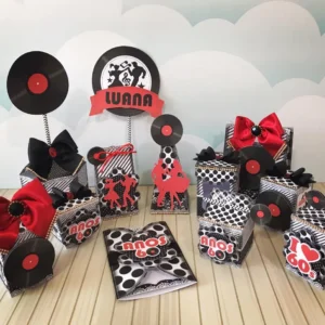 Centro de mesa para decoração de festa retrô tema Anos 60 em arquivo digital de corte.