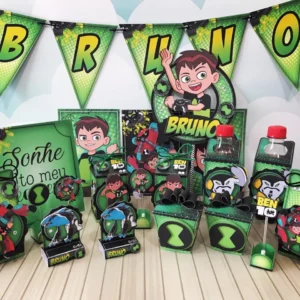 Kit digital de personalizados para centro de mesa no tema Ben 10 nos formatos Silhouette Studio, PNG e PDF.