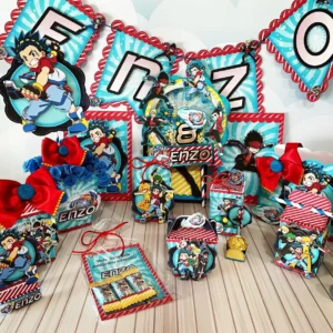 Kit digital de personalizados para centro de mesa no tema Beyblade nos formatos Silhouette Studio, PNG e PDF.