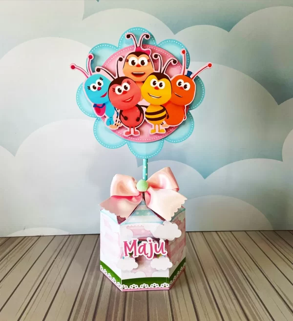 Moldes digitais em alta resolução de centro de mesa estruturado do Bichikids para papelaria personalizada e decoração de mesa.