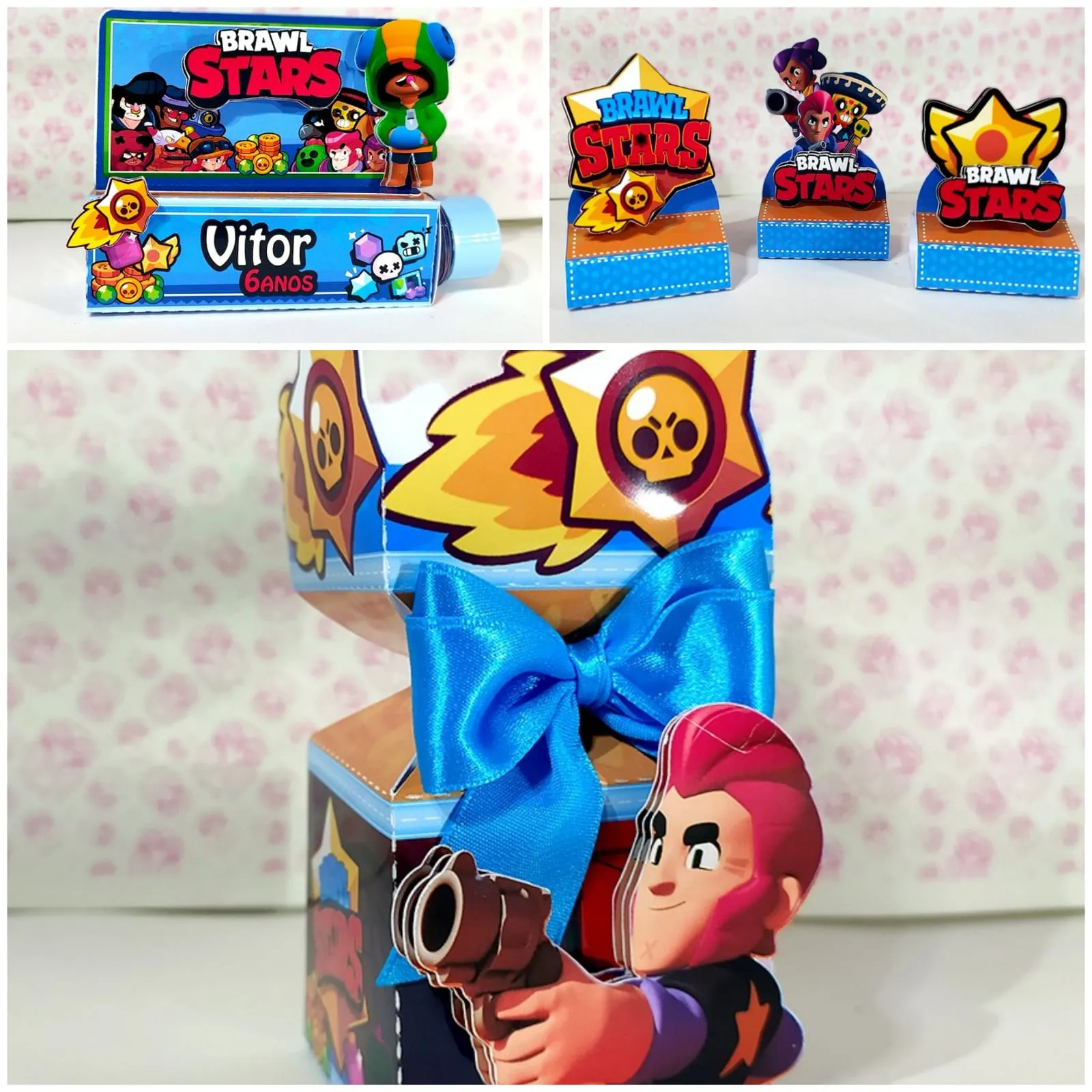 Moldes digitais em alta resolução de centro de mesa estruturado do Brawl Stars para papelaria personalizada e decoração.