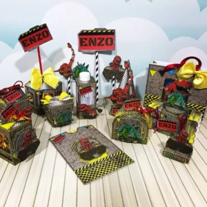 Moldes de cachepô e enfeite de mesa de Dinotrux nos formatos Studio, PNG e PDF.