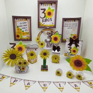 Centro de mesa de flor para decoração de festa tema Girassol em arquivo digital de corte.