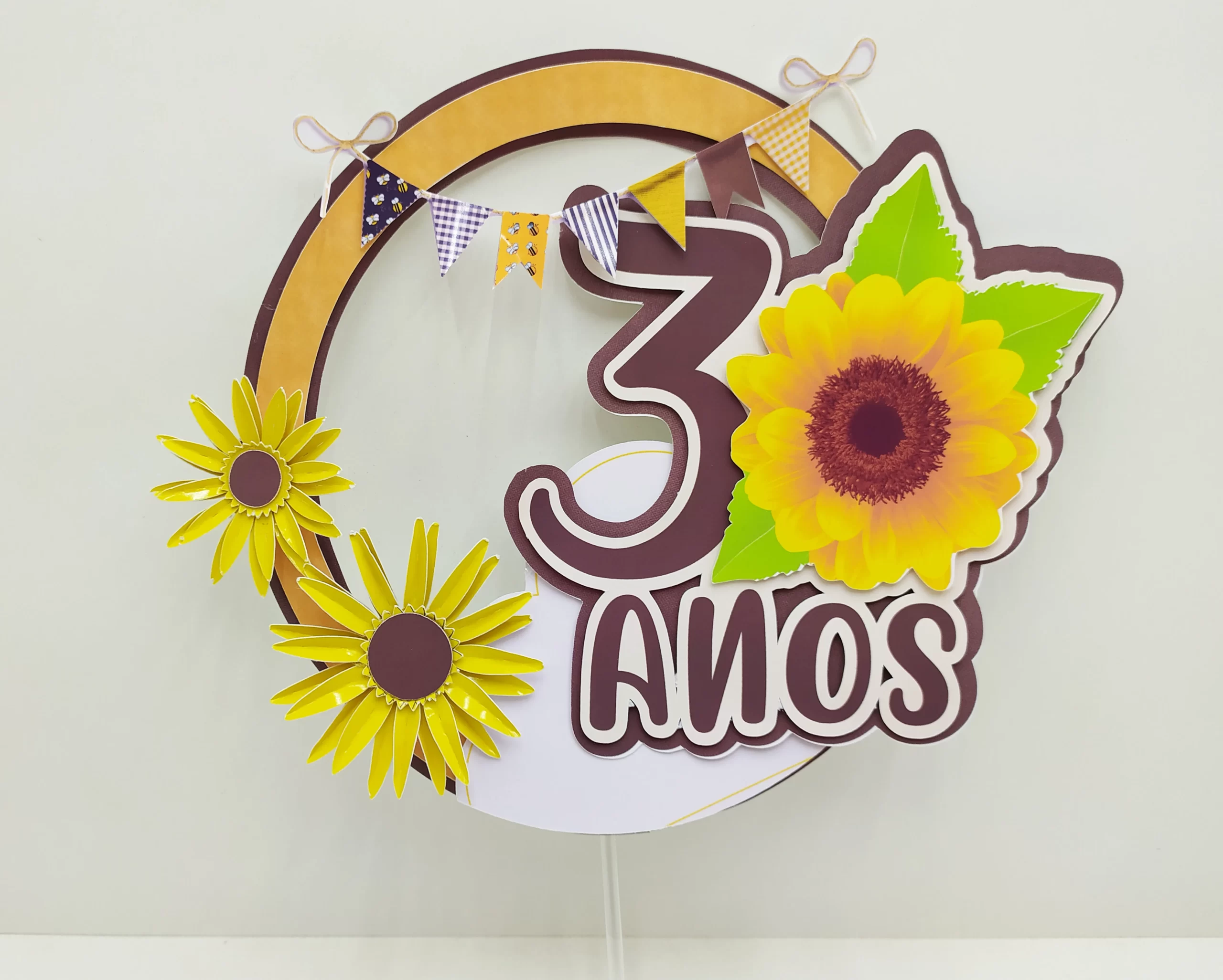 Arquivo digital para imprimir e cortar em casa centro de mesa e topper Girassol.