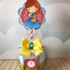 Maquete digital de cachepôs personalizados e elementos decorativos de mesa infantil do tema Mágico de Oz com linhas de vinco prontas para montagem.
