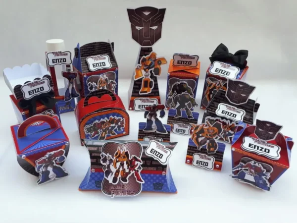 Moldes de cachepô e enfeites de robôs no tema Transformers em Studio e PDF.