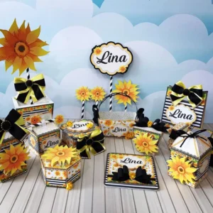 Papelaria personalizada e moldes para festa de aniversário tema Girassol.