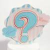 Kit de personalizados e topper de bolo com interrogações em azul e rosa para decoração de festa chá revelação em arquivo digital.