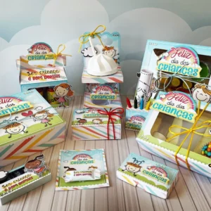 Kit digital de personalizados infantis para decoração no Dia das Crianças em Studio, PNG e PDF.