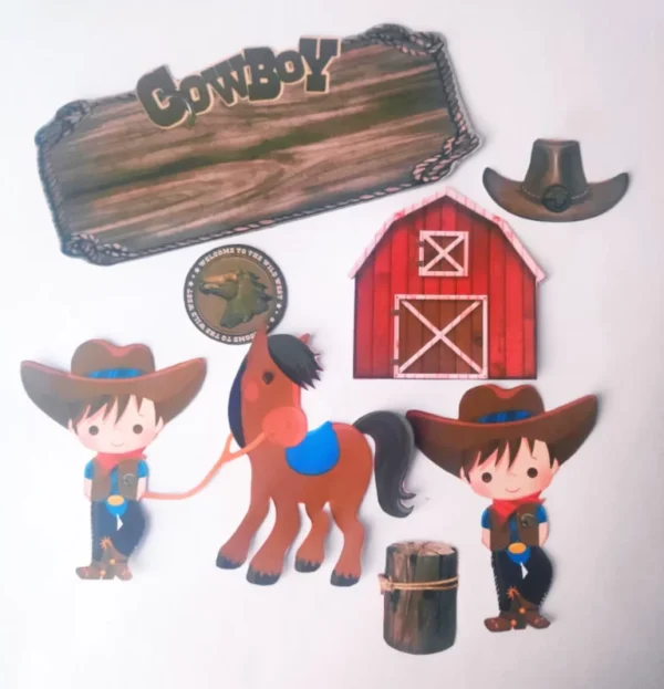 Arquivo digital para imprimir e cortar em casa decoração de festa e topper do tema Cowboy Infantil.