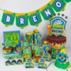 Moldes digitais em alta resolução do tema futebol brasileiro para papelaria personalizada e decoração de mesa verde e amarela.