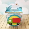 Kit de personalizados e topper de bolo com carros, aviões e trens para decoração de festa infantil em arquivo digital.