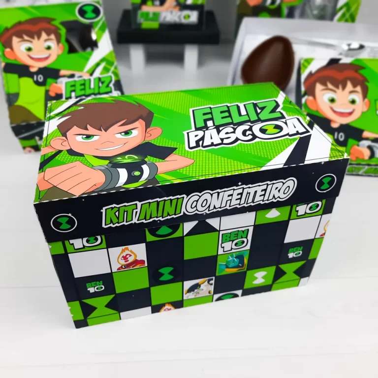 Caixinhas personalizadas de Páscoa do Ben 10 prontas para recorte nos formatos Studio e PDF.