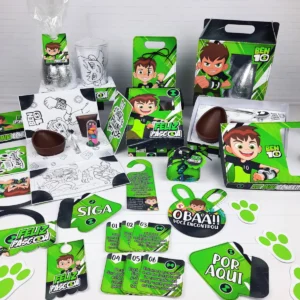 Moldes de caixas e embalagens decoradas de Páscoa do Ben 10 nos formatos Studio e PDF.