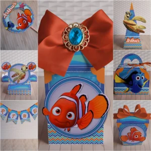 Decoração Procurando Nemo para festa de aniversário com arquivos Studio, PNG e PDF.