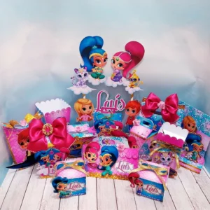Kit digital de personalizados para decoração de festa no tema Shimmer e Shine nos formatos Silhouette Studio e PDF.