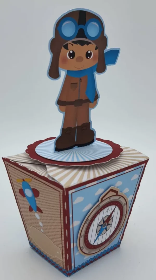 Caixinhas personalizadas para decoração no tema Aviador prontas para recorte nos formatos Silhouette Studio e PDF.