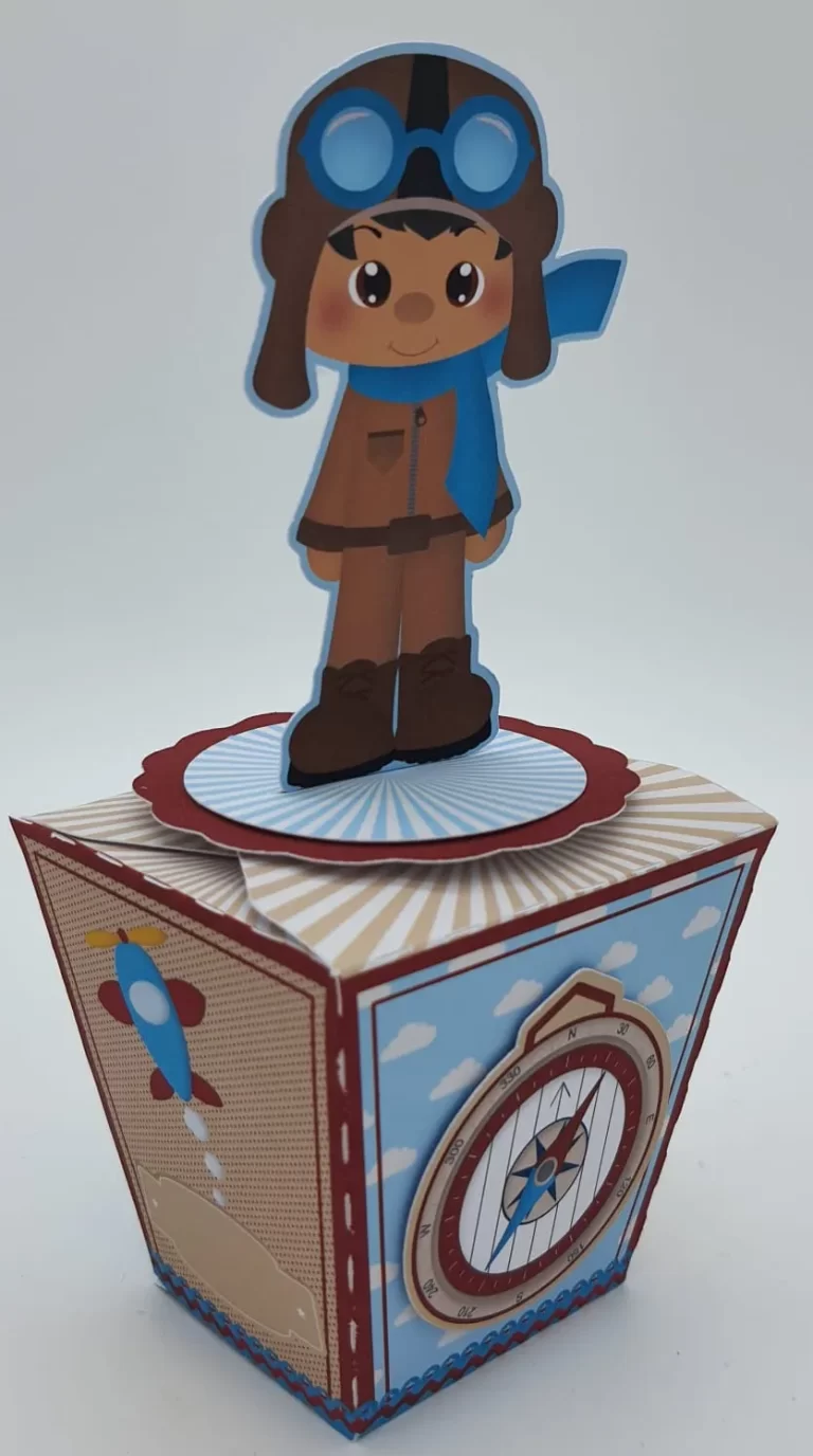 Caixinhas personalizadas para decoração no tema Aviador prontas para recorte nos formatos Silhouette Studio e PDF.