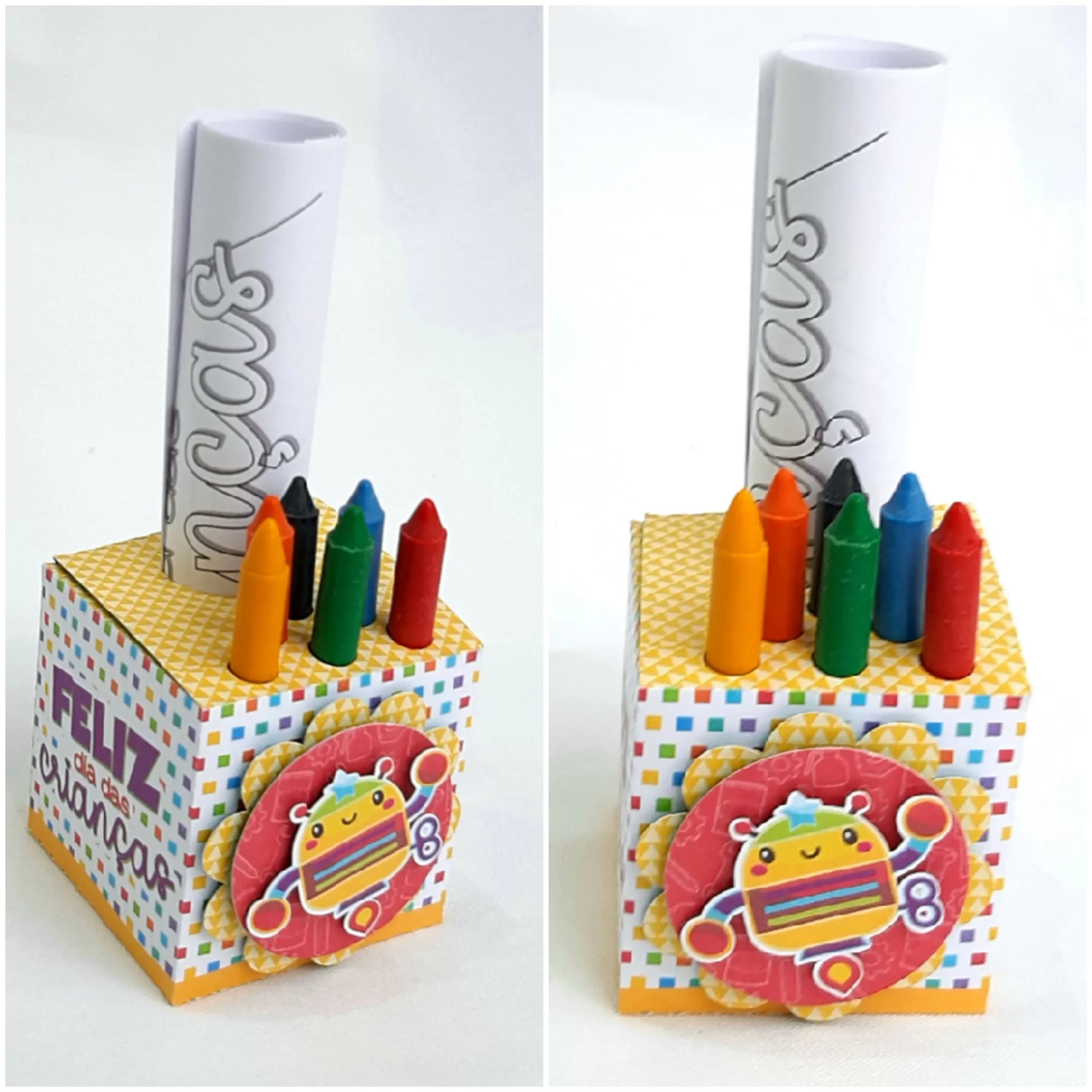 Moldes de caixas e embalagens decoradas para presentes do Dia das Crianças em Studio e PDF.