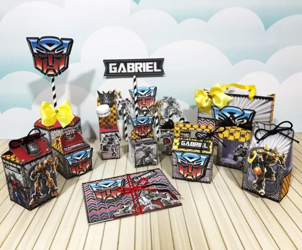Kit digital de personalizados de robôs para Decoração Tema Transformers em Studio e PDF.