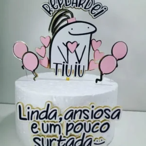 Molde digital de topo de bolo do meme Flork com a frase engraçada "Rep Bardei Tu Iu" em formato Studio para Silhouette, mostrando o boneco palito segurando um bolo com velinhas e balões em camadas prontas para recorte.