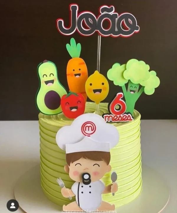 Gabarito digital de topo de bolo temático do programa culinário Masterchef, apresentando o logotipo clássico com a colher estilizada, chapéu de cozinheiro e utensílios de cozinha, exibindo as linhas estruturadas de contorno e camadas para recorte na Silhouette.