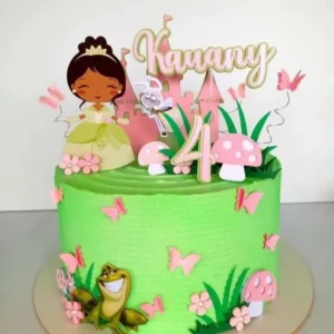 Molde digital de topo de bolo da Princesa Tiana em formato Studio para Silhouette, exibindo a silhueta da personagem com seu vestido de gala, flores de lótus e detalhes de coroa prontos para recorte em camadas.