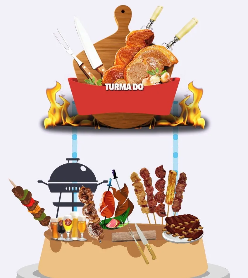 Moldes digitais de topo de bolo no tema churrasco para Silhouette Studio.