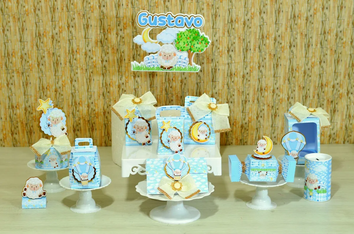 Caixinhas personalizadas para decoração no tema Ovelhinha prontas para recorte nos formatos Silhouette Studio e PDF.
