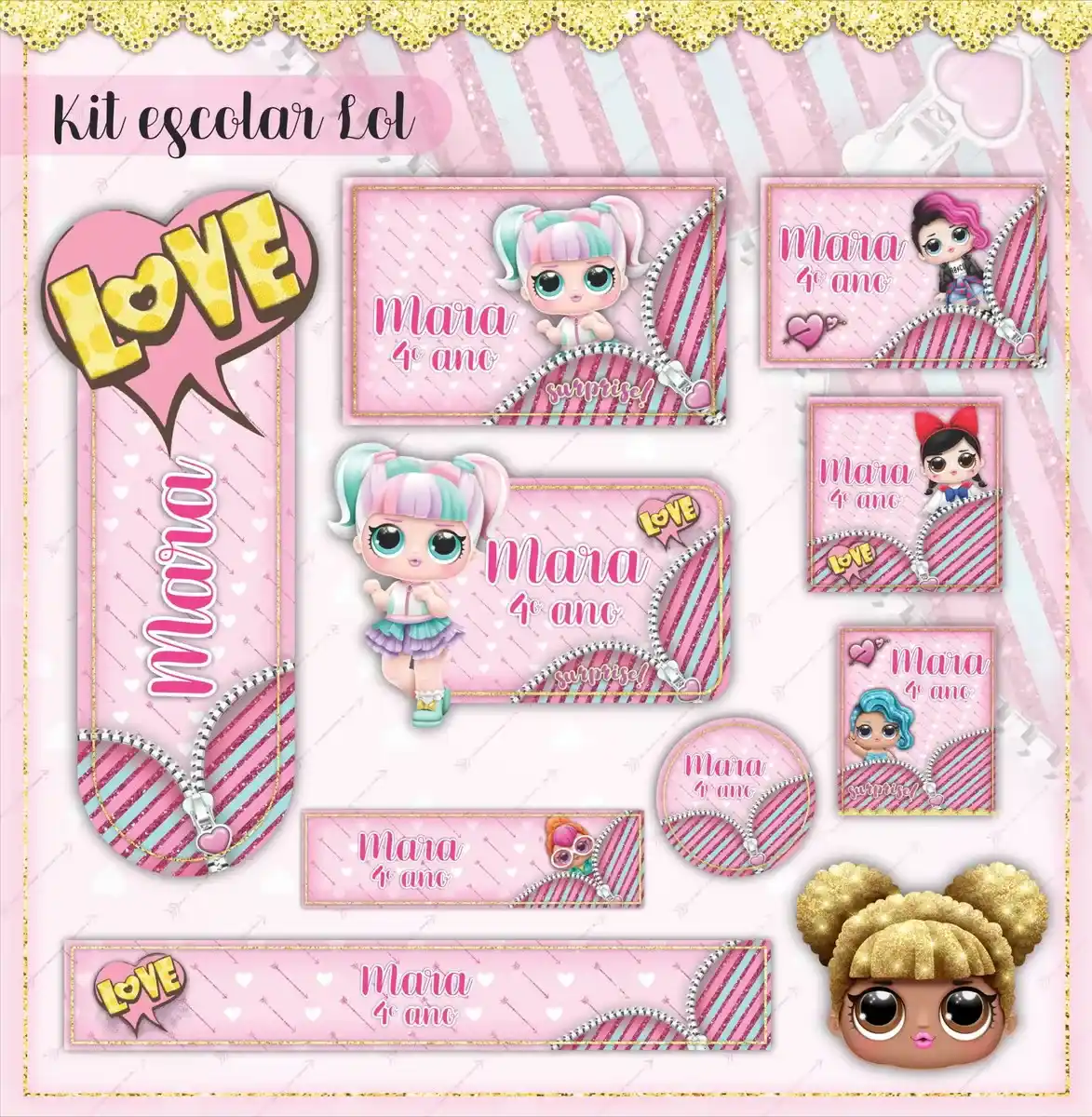 Etiqueta Escolar para Menina: 10 Modelos Kit Digital Editável