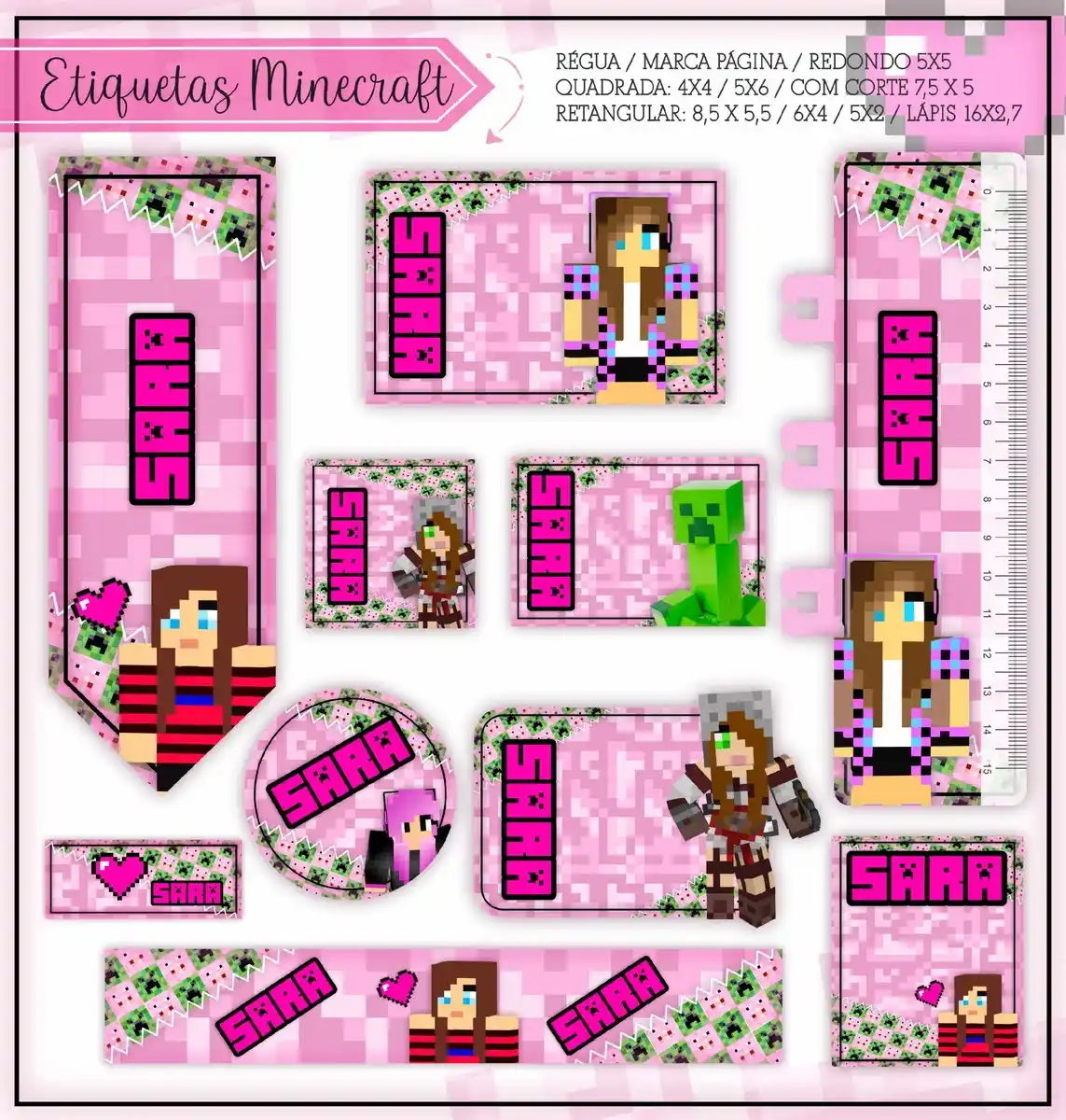 Etiqueta Escolar para Menina: 10 Modelos Kit Digital Editável