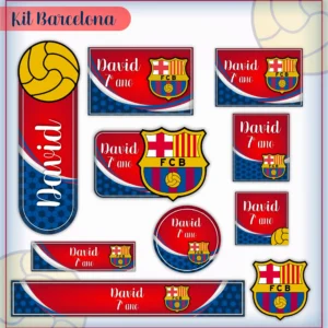 Etiquetas escolares personalizadas com o tema do time do Barcelona para editar e organizar cadernos.