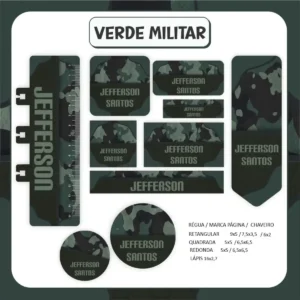 Etiquetas escolares personalizadas com estampa camuflada do Exército para editar e organizar materiais.