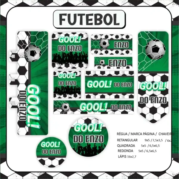 Etiquetas escolares para caderno com estampa de futebol e trave para imprimir e personalizar materiais.