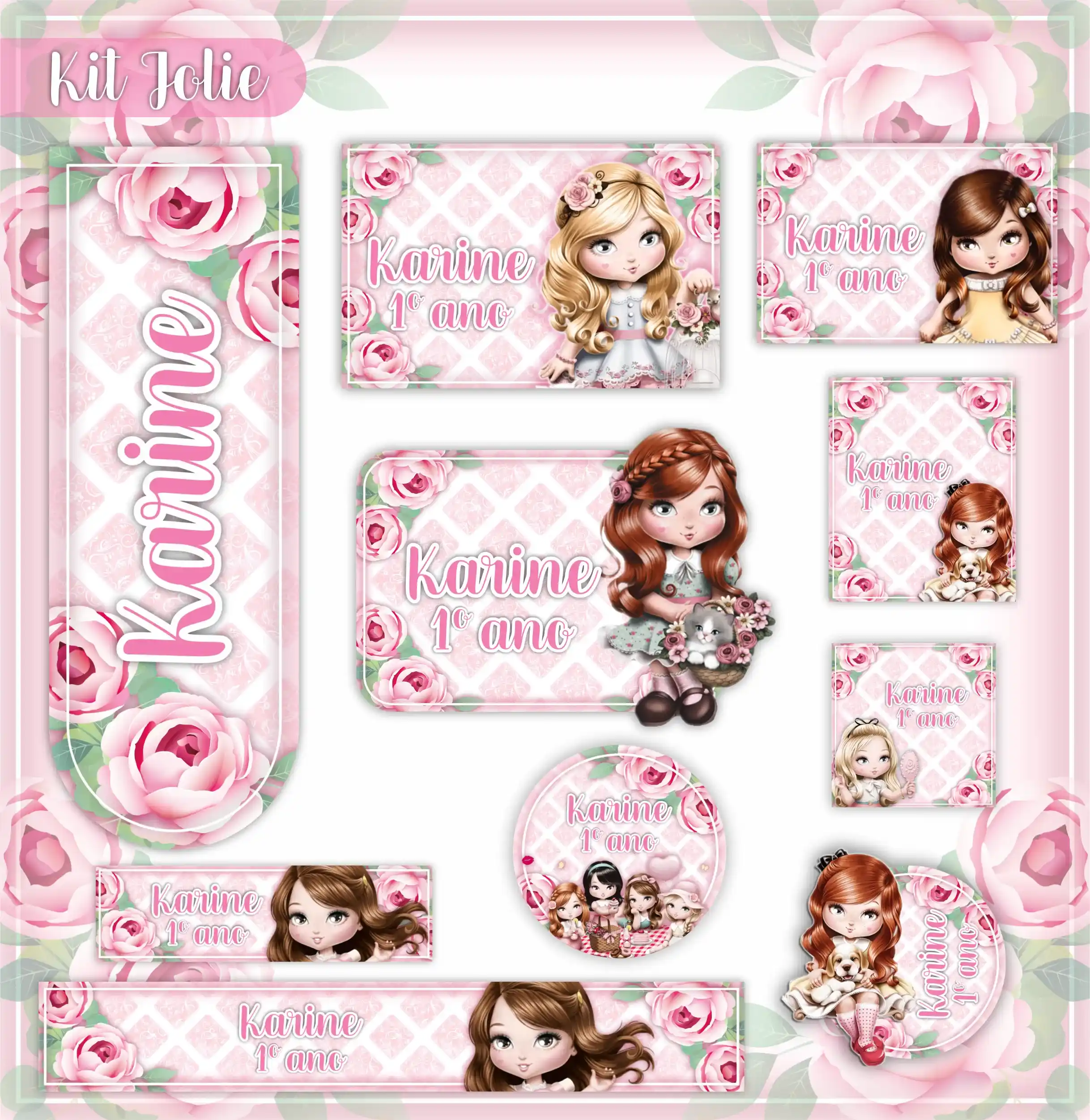 Etiqueta Escolar para Menina: 10 Modelos Kit Digital Editável