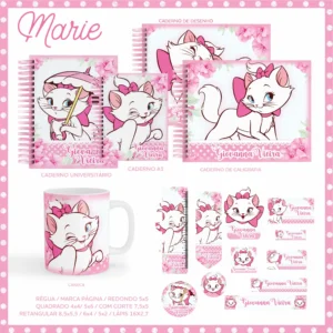 Etiqueta escolar gatinha marie png e pdf