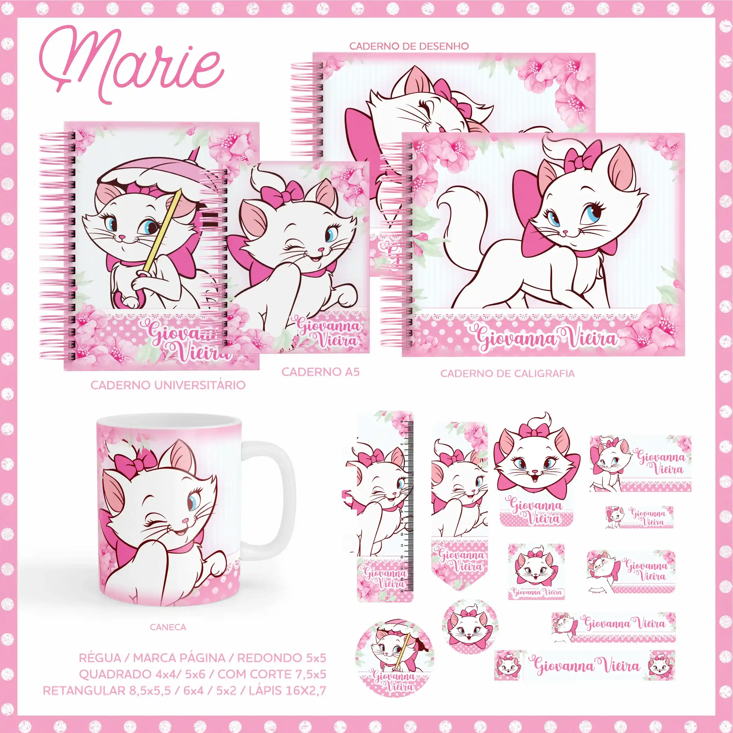Etiqueta escolar gatinha marie png e pdf