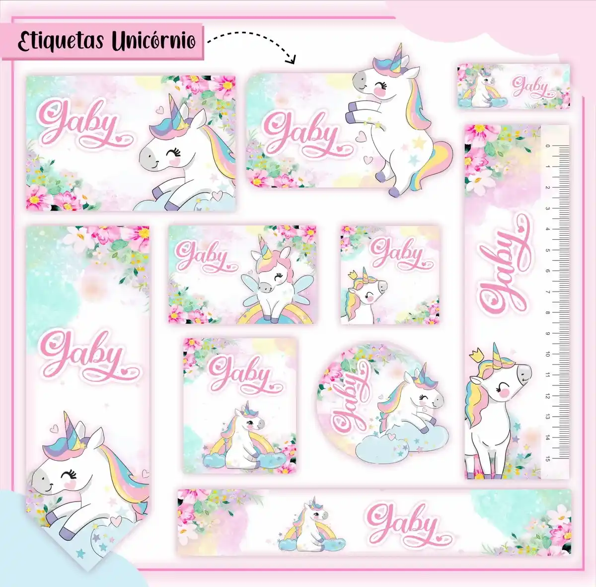 Etiqueta Escolar para Menina: 10 Modelos Kit Digital Editável