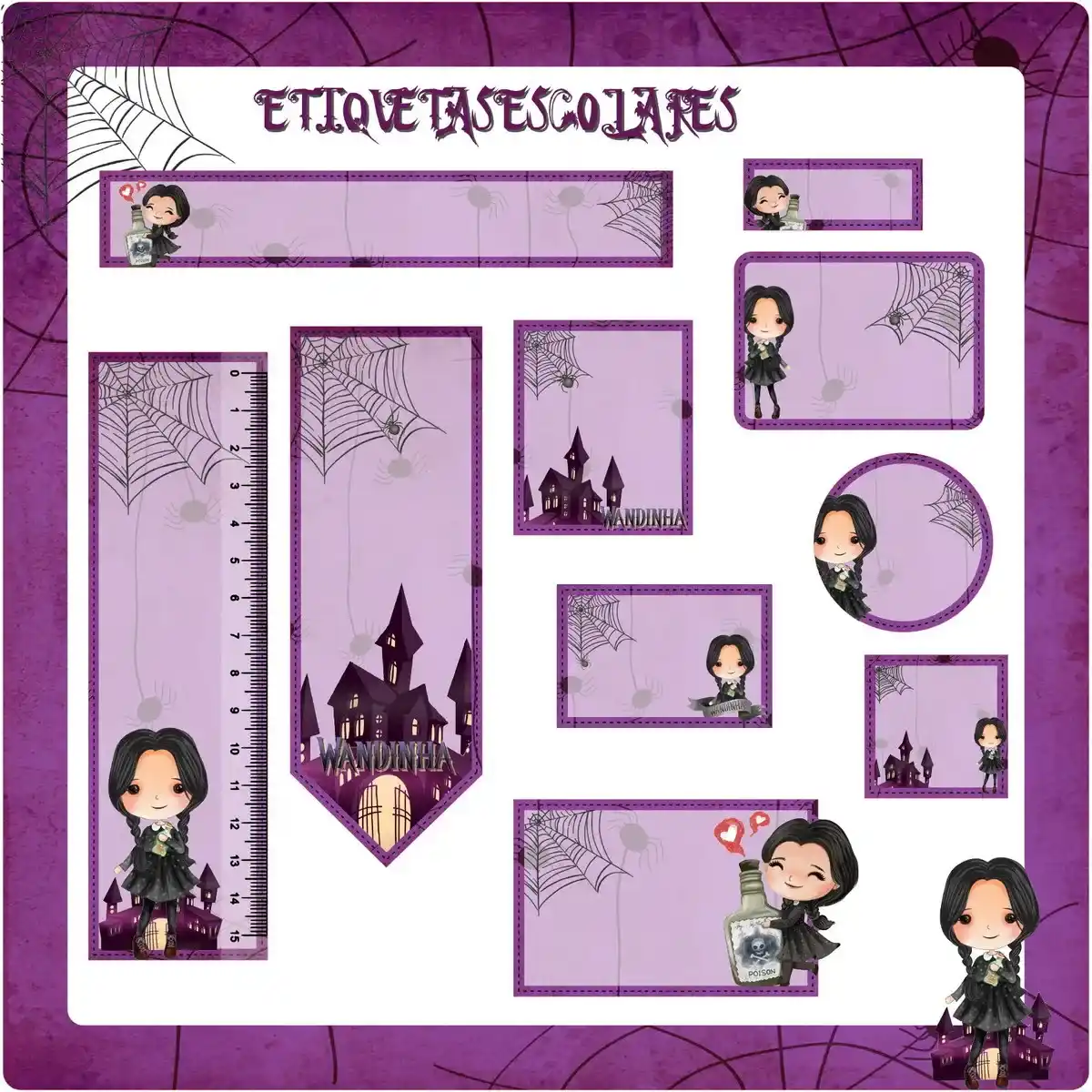 Etiqueta escolar personalizada wandinha studio